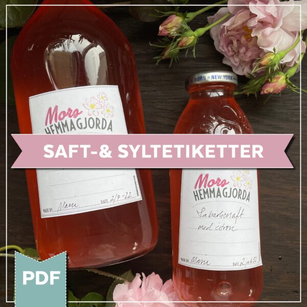 Etiketter till hemmagjord saft och sylt, etiketter till saft, designprints